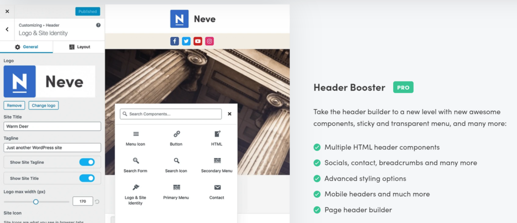 Neve Header and Footer Settings